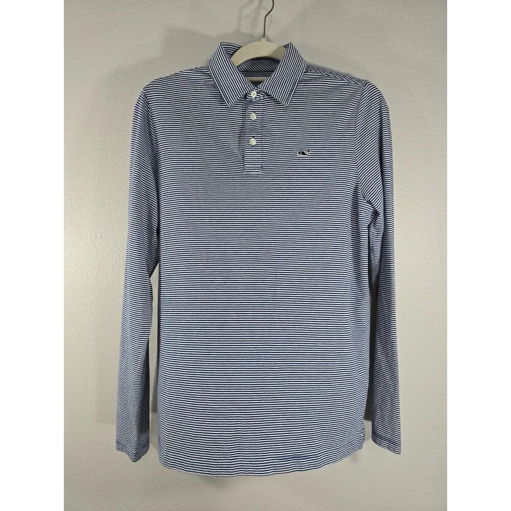 Vineyard Vines Boys Youth XL / 18 Edgartown Polo Long Sleeve Shirt Blue White BE